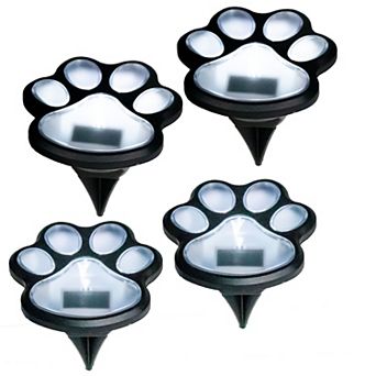 Solar Paw Shaped Garden Stake Lights Weatherproof Outdoor Pathway, Pack of 4