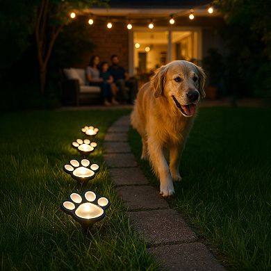 Solar Paw Shaped Garden Stake Lights Weatherproof Outdoor Pathway, Pack of 4