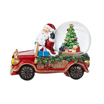 Glitzhome 100mm Christmas Resin Lighted Musical Snowflakes Santa Car Waterglobe with Timer