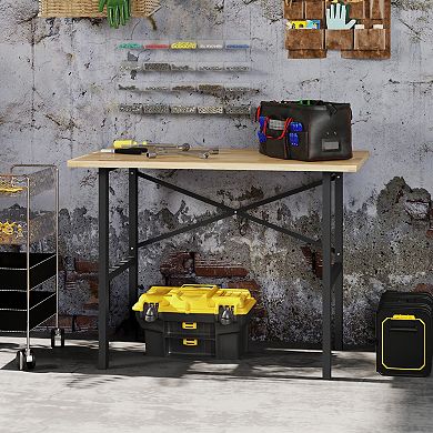 HOMCOM 46inchL x 28"W Wooden Work Table with X-Shape Bracket for Stability