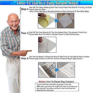 Non-Slip Rug Grippers 8-Piece Set with Vacuum Suction & Adhesive Prevents Slips on Hard Floors