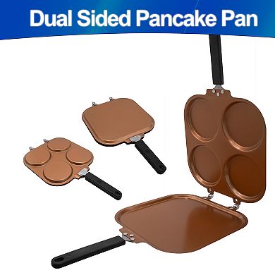 Pancake Pan Copper Nonstick Dual-Sided 4-Mold - Easy Flip for Uniform Results & Storage