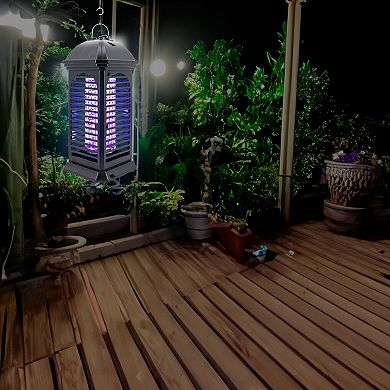 Hanging UV Bug Zapper Lantern Dusk-to-Dawn Sensor, Removable Tray for Easy Clean