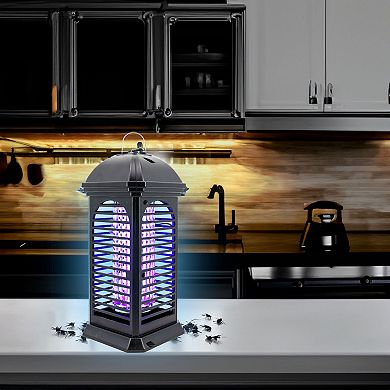 Hanging UV Bug Zapper Lantern Dusk-to-Dawn Sensor, Removable Tray for Easy Clean