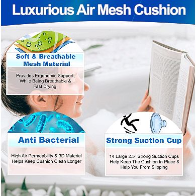 Gel Bath Pillow with 6 Strong Suction Cups - Ergonomic Neck Support for Tub