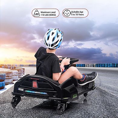 12V Ride-On Drift Car,Electric Go-Kart,Variable Speed,Music,Led Lights,BrushlessMotor&Low-PowerAlarm