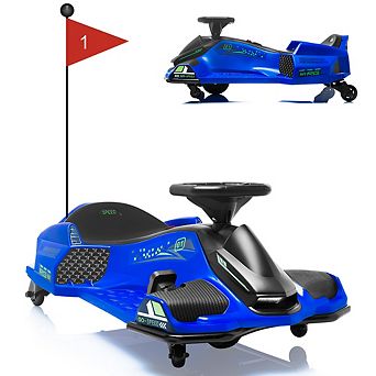 12V Ride-On Drift Car,Electric Go-Kart,Variable Speed,Music,Led Lights,BrushlessMotor&Low-PowerAlarm