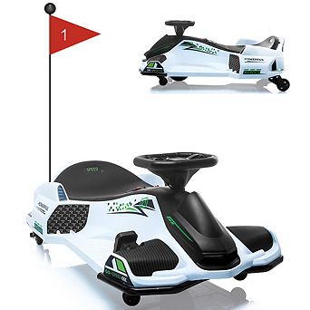 12V Ride-On Drift Car,Electric Go-Kart,Variable Speed,Music,Led Lights,BrushlessMotor&Low-PowerAlarm