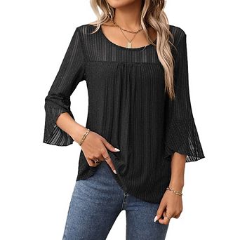 Women's 3/4 Sleeve Dressy Tops Elegant V Neck Blouse for Women Casual Work Evening Party
