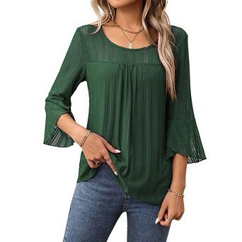 Women's 3/4 Sleeve Dressy Tops Elegant V Neck Blouse for Women Casual Work Evening Party
