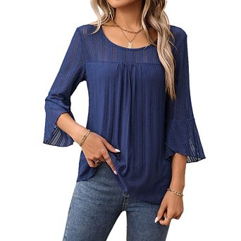 Women's 3/4 Sleeve Dressy Tops Elegant V Neck Blouse for Women Casual Work Evening Party