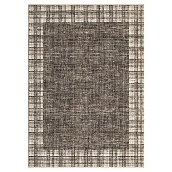 Bordered Machine Washable Rug with Non Slip TPR Backing Low Pile Non Shedding Carpet