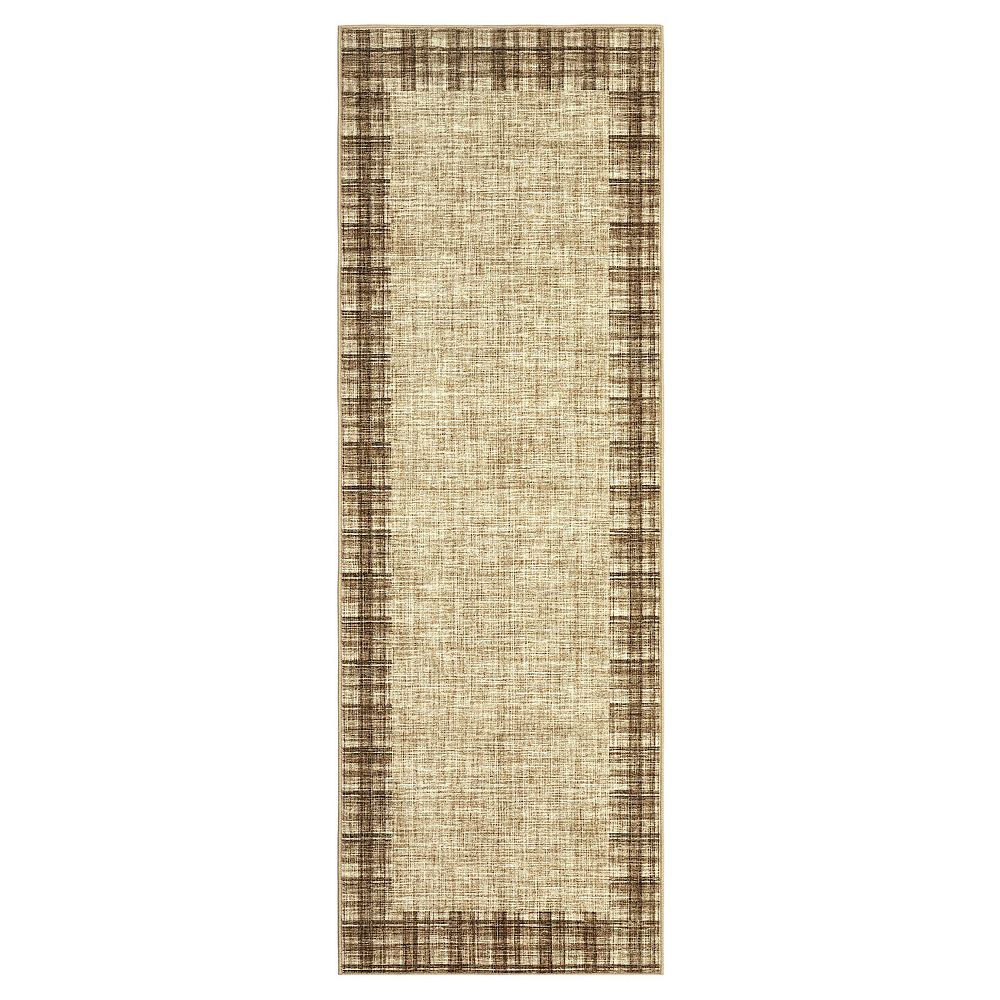 Bordered Machine Washable Rug with Non Slip TPR Backing Low Pile Non ...