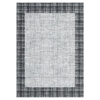 Bordered Machine Washable Rug with Non Slip TPR Backing Low Pile Non Shedding Carpet