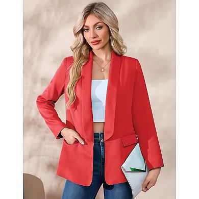 Women's Shawl Collar Blazer Flap Pocket Single Breasted Soft Elegant Blazer