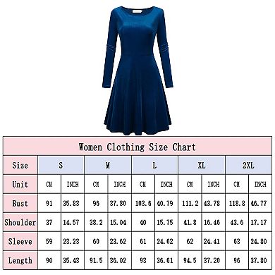 Women's Velvet Dress Long Sleeve Cocktail Christmas Club Dresses Flare Swing Mini Prom Dress