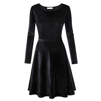 Women's Velvet Dress Long Sleeve Cocktail Christmas Club Dresses Flare Swing Mini Prom Dress