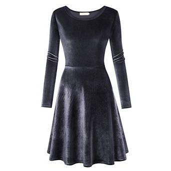 Women's Velvet Dress Long Sleeve Cocktail Christmas Club Dresses Flare Swing Mini Prom Dress