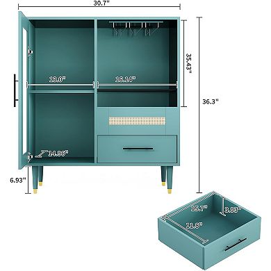 Modern Wine Bar Cabinet with Wine Glass Rack, Glass Door Display and Drawers Sideboard Table