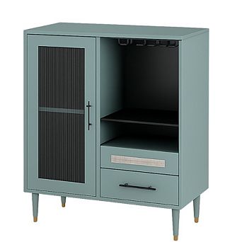 Modern Wine Bar Cabinet with Wine Glass Rack, Glass Door Display and Drawers Sideboard Table