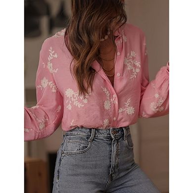 Women Boho Floral Long Sleeve Flowy Blouse Button Down Shirts Vintage Aesthetic Shirts Going Out Top