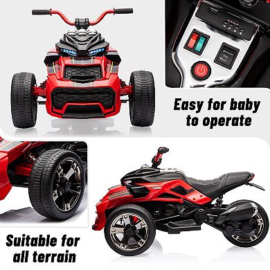 12V 3 Wheeler Kids Electric Ride on Truck & ATV Motorcycle, 2x55W Motor, 7MPH, 2 Speeds, LED Lights