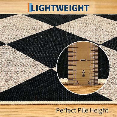 Washable Easy Jute Rugs Modern Checkerboard Indoor Outdoor Carpet, Non Shedding Diamond Floor Mat