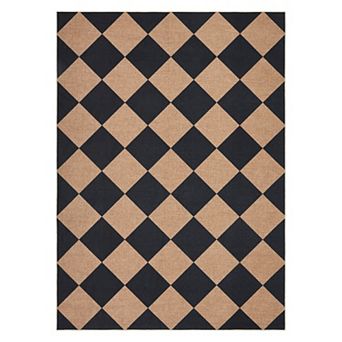 Washable Easy Jute Rugs Modern Checkerboard Indoor Outdoor Carpet, Non Shedding Diamond Floor Mat
