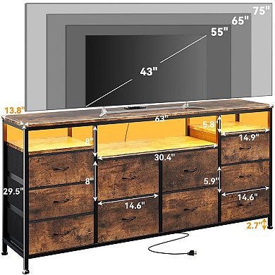 63.3 in Dresser for Bedroom, 10 Drawer Dresser TV Stand for up to 75in TV, Fabric Chest of Drawers