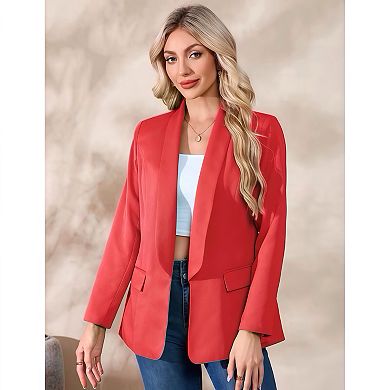 Women's Shawl Collar Blazer Flap Pocket Single Breasted Soft Elegant Blazer