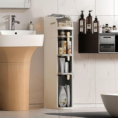 3/4-Tier Slim Bathroom Storage Cabinet, Narrow Cabinet Dresser with Drawers, Wheels