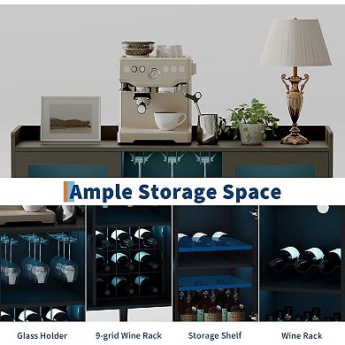 Freestanding Wine Bar Cabinet with Wine Rack and LED Light, Kitchen Sideboard and Buffet Cabinet