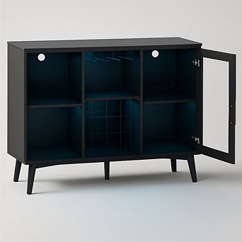 Freestanding Wine Bar Cabinet with Wine Rack and LED Light, Kitchen Sideboard and Buffet Cabinet