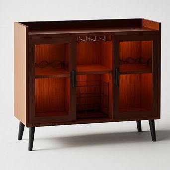 Freestanding Wine Bar Cabinet with Wine Rack and LED Light, Kitchen Sideboard and Buffet Cabinet