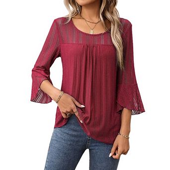 Women's 3/4 Sleeve Dressy Tops Elegant V Neck Blouse for Women Casual Work Evening Party