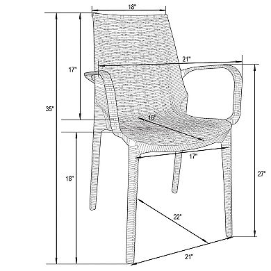 Leisuremod Kent Modern 7-piece Rectangular Outdoor Dining Set With 4 Side Chairs And 2 Armchairs