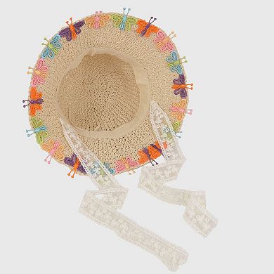 Women's Colorful Butterfly - Embellished Straw Sun Hat