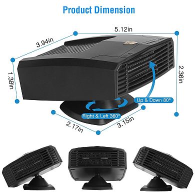 24V 180W Portable Car Heater & Fan 2-in-1 Defroster/Defogger with 360° Rotating Base