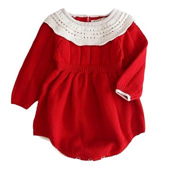 Baby Girls Poinsettia Red Knit Romper