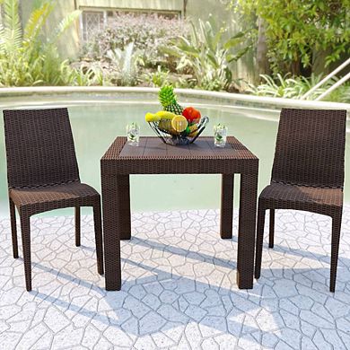 Leisuremod Mace 3-piece Outdoor Dining Set With Plastic Square Table And 2 Stackable Chairs
