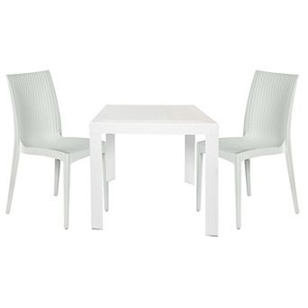 Leisuremod Mace 3 pc Outdoor Dining Set With Plastic Square Table And 2 Stackable Chairs