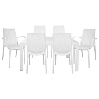 Leisuremod Kent Modern 7 pc Rectangular Outdoor Dining Set With 4 Side Chairs And 2 Armchairs