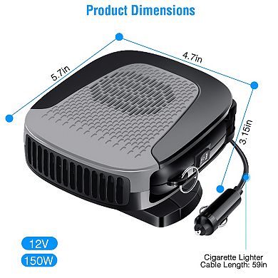 12V 150W Portable Car Heater & Fan 2-in-1 Defroster/Demister for Windshield