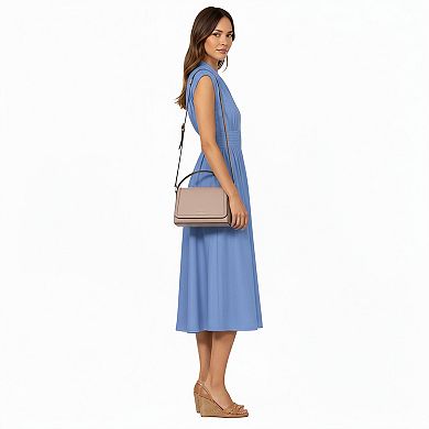 Women's Sleeveless Zip-Front Midi Dress with Shirred Waist and Flared Skirt