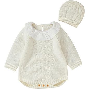 Baby Girls Knit Romper with Hat