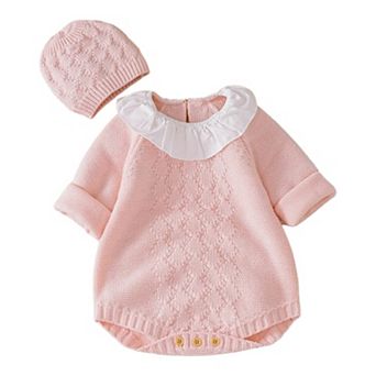 Baby Girls Knit Romper with Hat