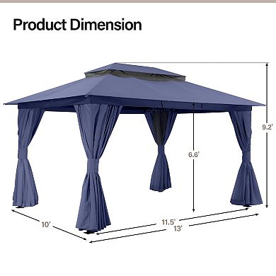 10'x13' Patio Gazebo with Double Roof Heavy-Duty Semi-Permanent for Backyard Garden