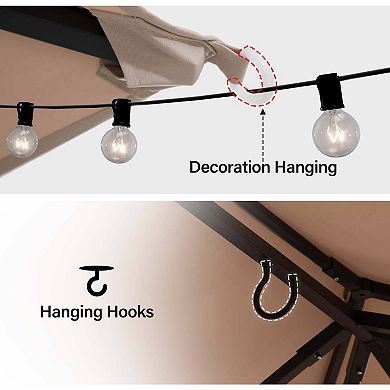 10'x13' Patio Gazebo with Double Roof Heavy-Duty Semi-Permanent for Backyard Garden