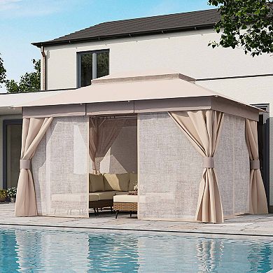 10'x13' Patio Gazebo with Double Roof Heavy-Duty Semi-Permanent for Backyard Garden