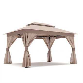 10'x13' Patio Gazebo with Double Roof Heavy-Duty Semi-Permanent for Backyard Garden